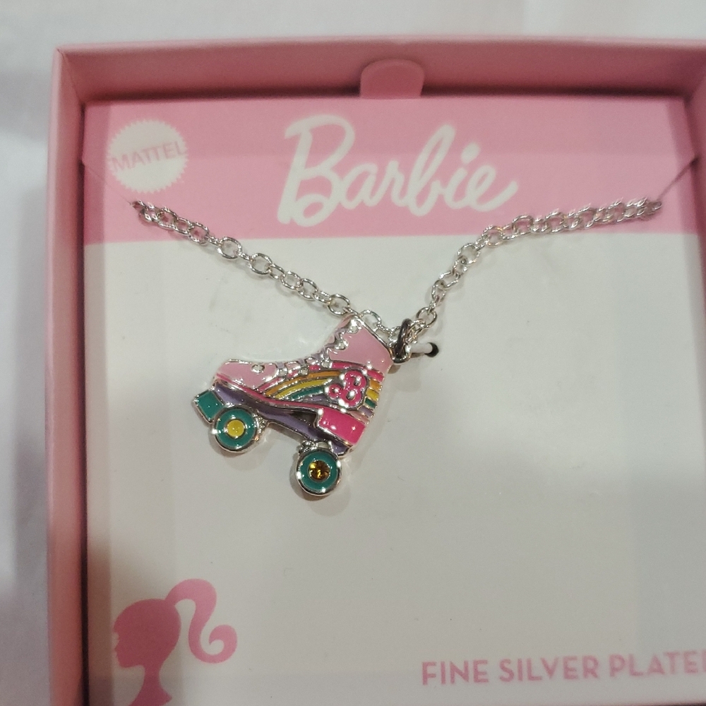 Barbie‎ pink striped roller skates pendant necklace new